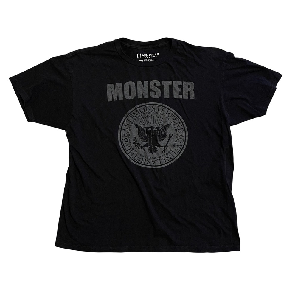 Monster Energy Unleash The Beast Graphic T-Shirt Mens XL Black Grey Crest Logo